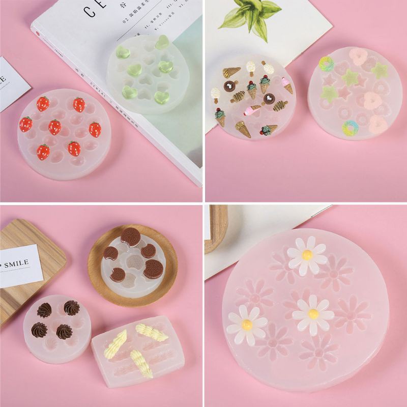 Khuôn đúc resin tạo hình hoa/trái tim nhỏ dùng làm món ăn/bánh quy/kem/trang sức thủ công DIY tiện dụng
