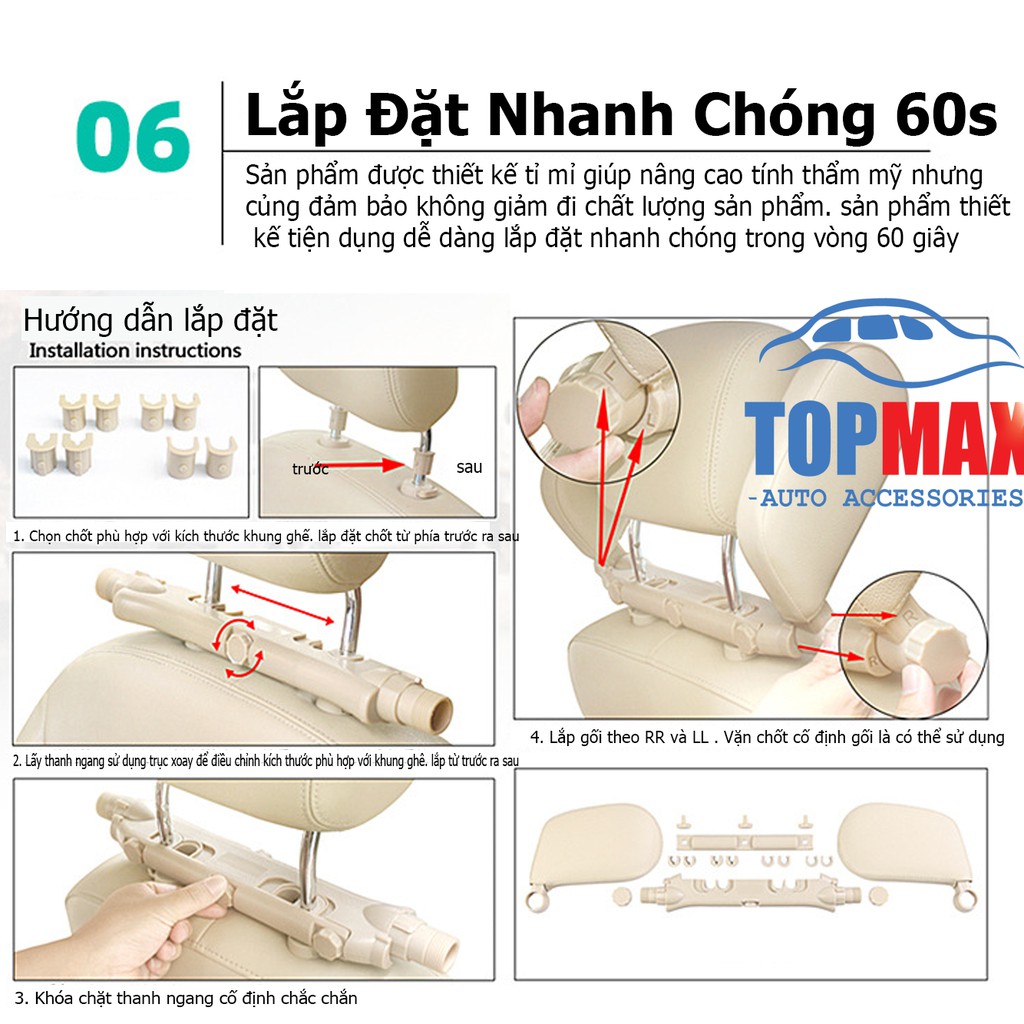 Gối Tựa Đầu Ô Tô - Gối Tựa 2 Bên Khi Ngủ Gật - Da PVC Cao Cấp