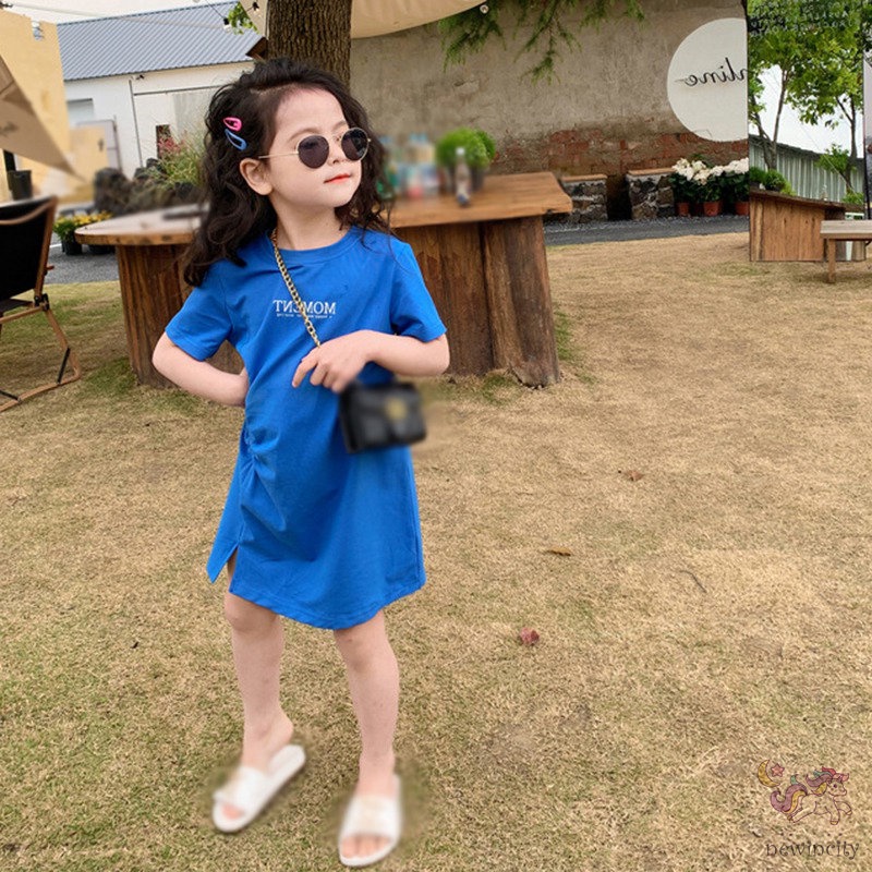 Đầm Tay Ngắn In Chữ Thời Trang Mùa Hè Hàn Quốc Cho Bé Gái