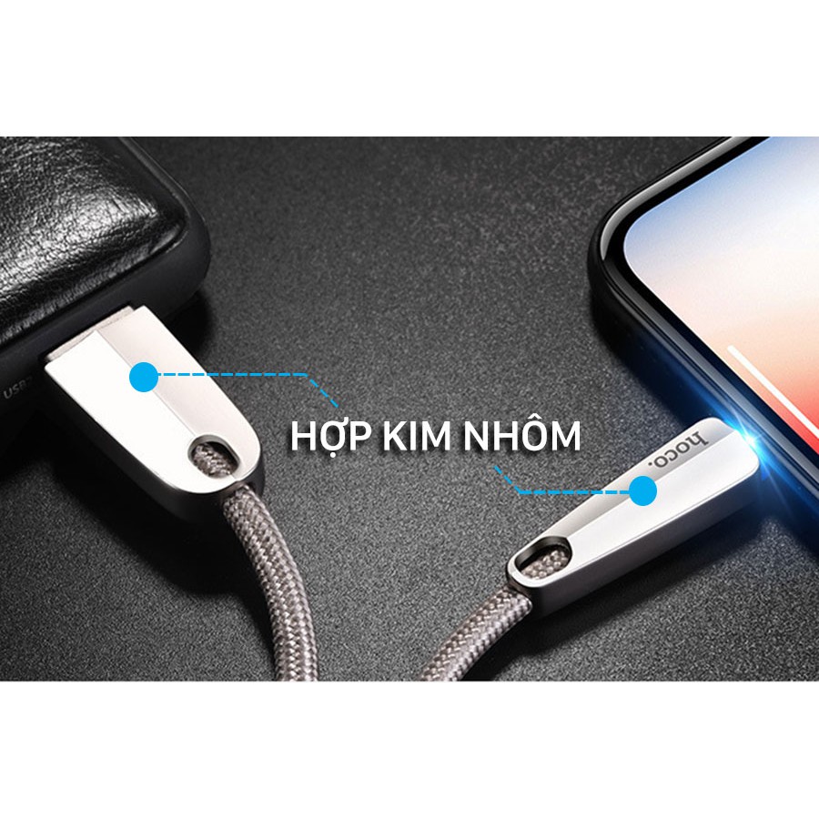 Cáp sạc tự ngắt Hoco u35, có sạc nhanh, có đèn báo khi sạc,chất liệu vải dù 1m2
