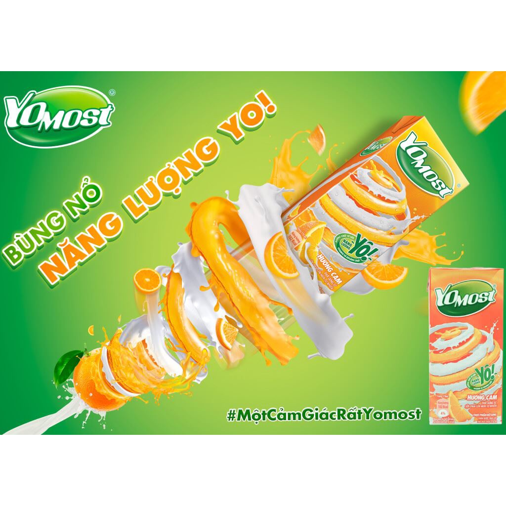 Thùng 48 hộp sữa chua uống YoMost hương cam/dâu 170ml