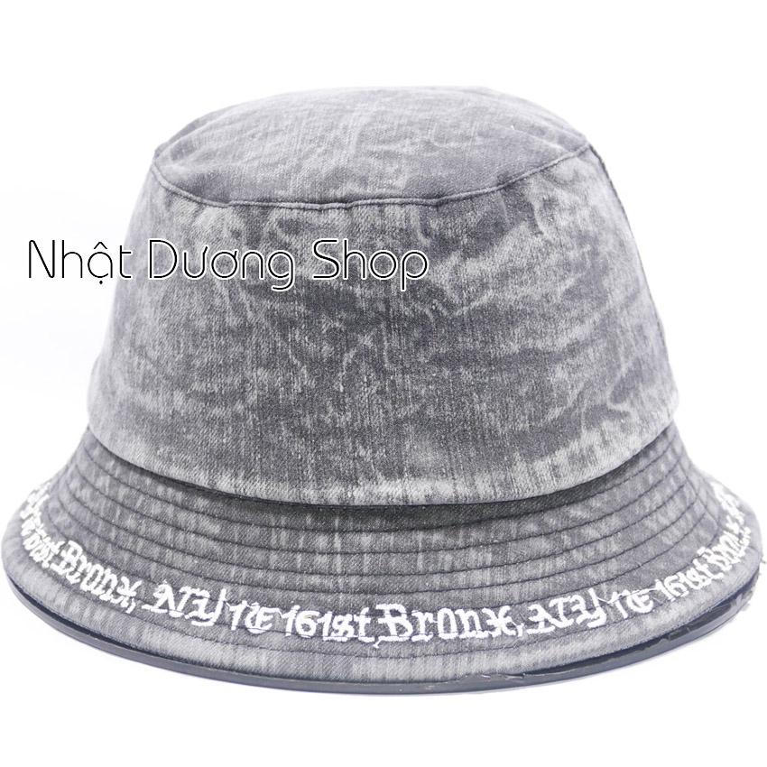 Nón bucket jean loang cá tính thêu chữ NY - Chất liệu vải Jeans oát mềm thích hợp cho nam và nữ