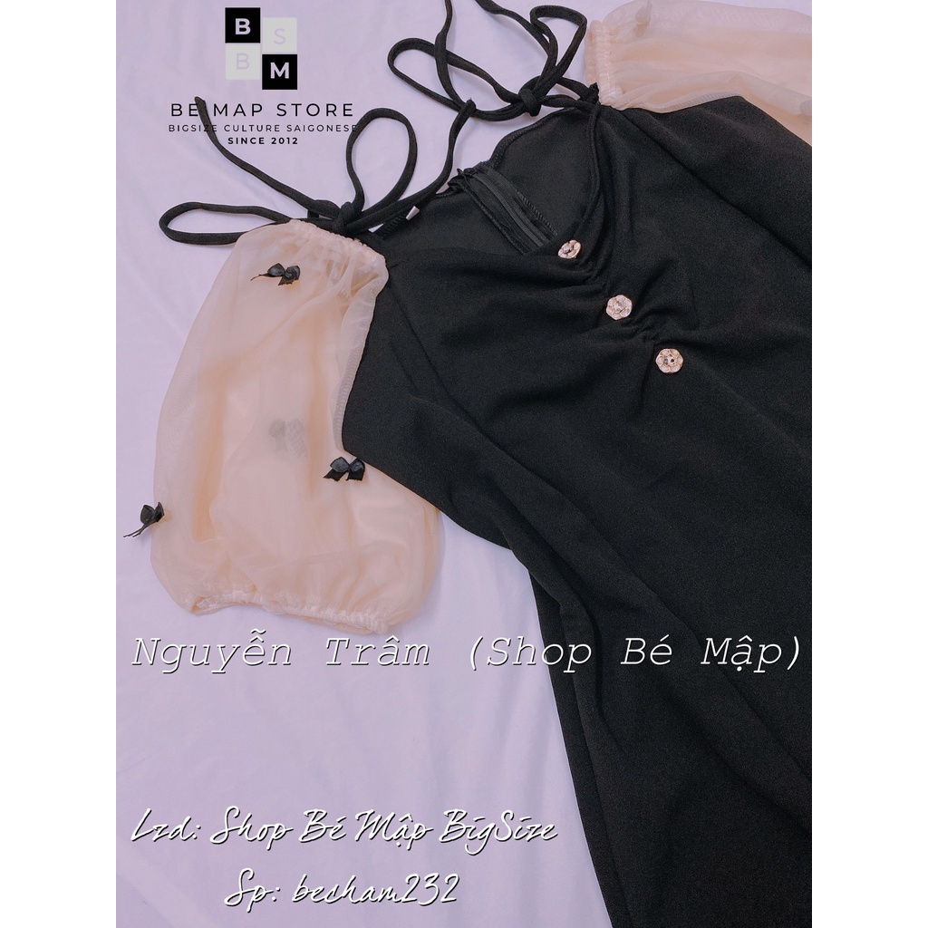 Đầm Suông Tay Phối Lưới Đính Nơ BigSize 65-85Kg