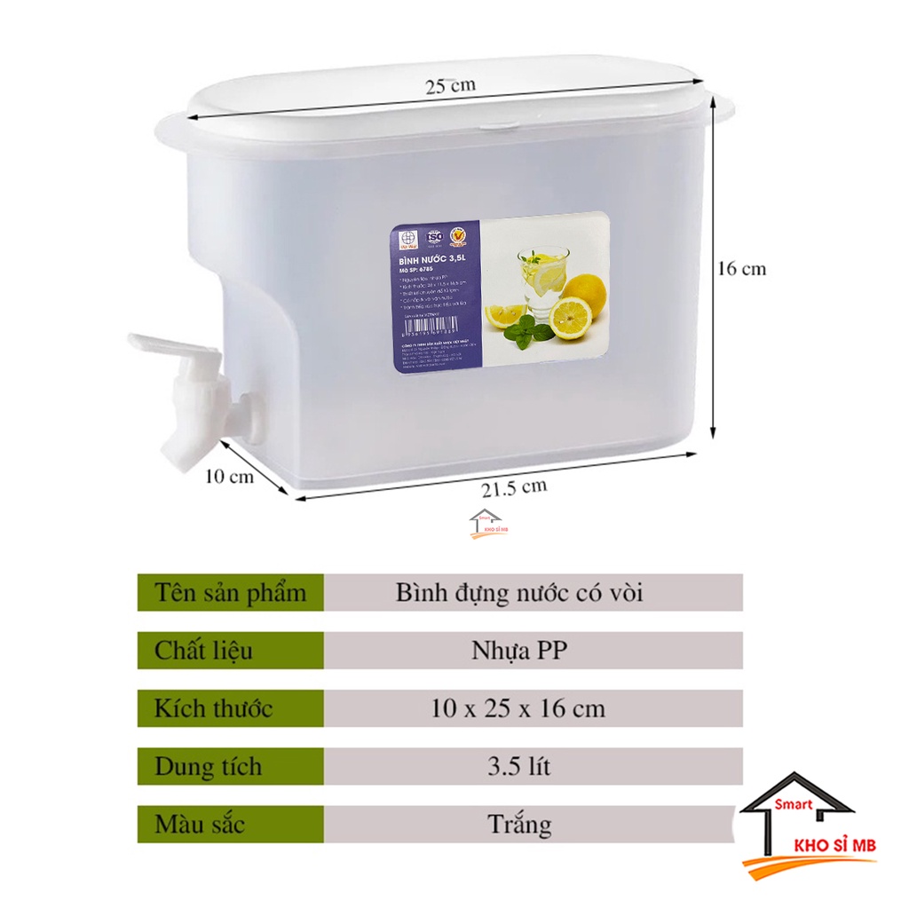 Bình đựng nước có vòi cute , bình nước nhựa để tủ lạnh cỡ lớn 3.5L  kho sỉ mb