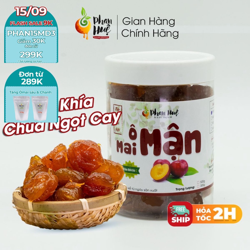Ô mai xí muội mận khía dẻo xào chua ngọt cay Phan Huệ hộp 100g 300g 500g đặc sản Hà Nội