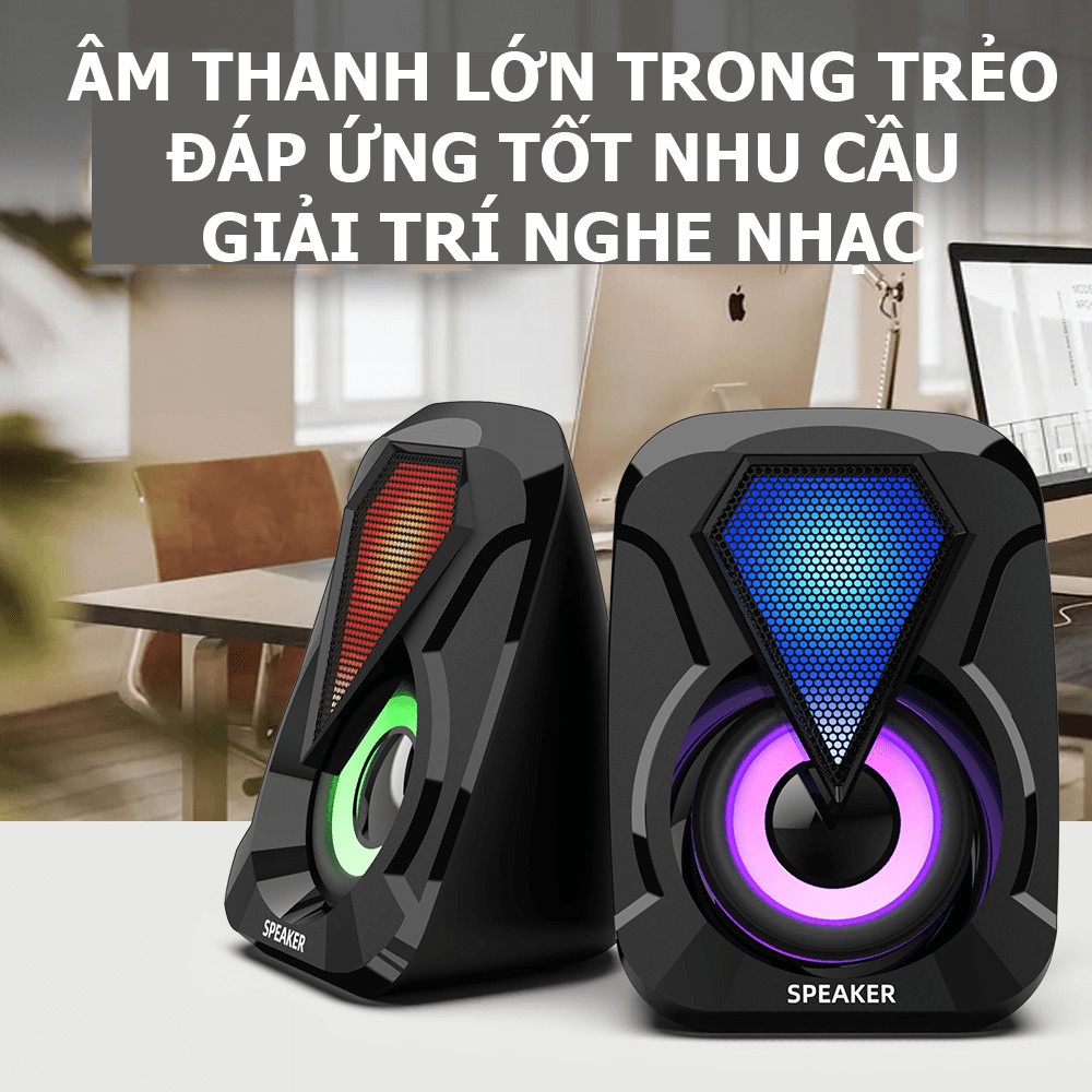 Loa máy tính vi tính mini laptop LED để bàn bass giá rẻ ARIGATO