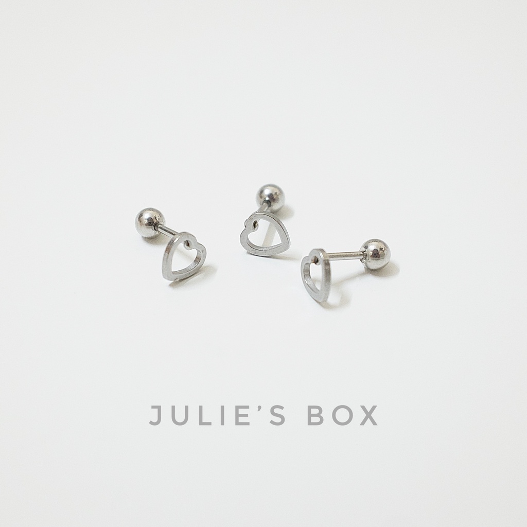 [1 Chiếc] Khuyên Tai Titan Unisex Hình Trái Tim Rỗng Bi Tròn Không Gỉ Sét Không Ngứa Bông Tai Julies Box 66