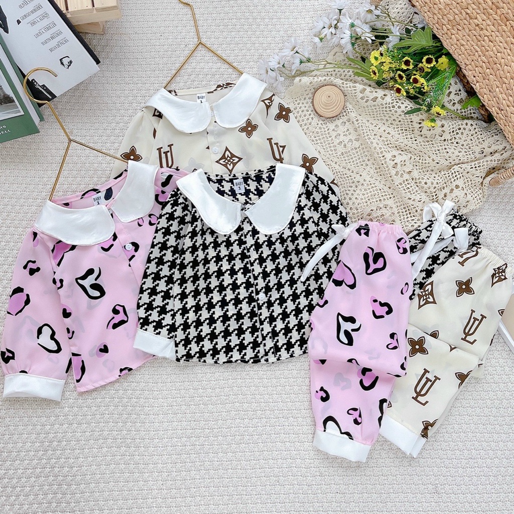 Bộ Ngủ Pijama Cho Bé Gái Lụa Mango Cao Cấp Nhiều Màu Dài Tay 10-36kg - Babi mama BPN29