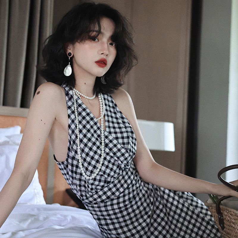 FXDAZI Đầm Hai Dây 22Ww F & X Dáng Ôm Eo Cao Thời Trang Xuân Thu Pháp Cổ Điển Sang Trọng Cho Nữ