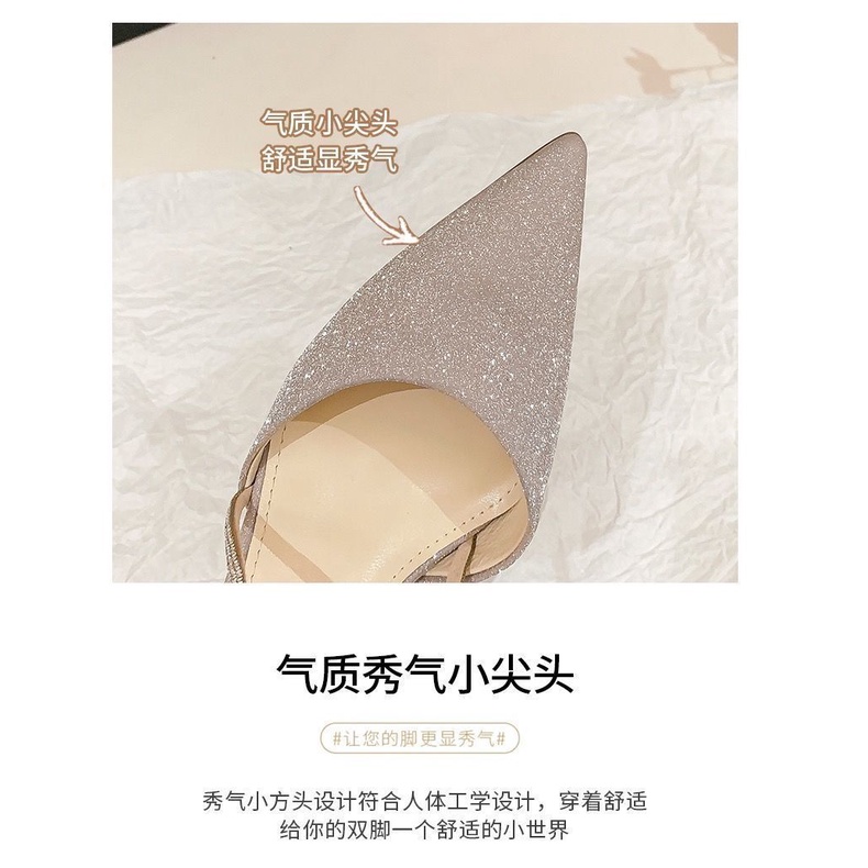 Giày Cao Gót Mũi Nhọn Đính Kim Sa Lấp Lánh Thời Trang Mùa Thu Mới Cho Nữ 2022