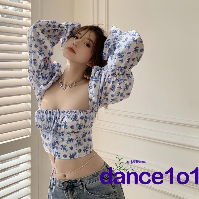 Áo Croptop dài tay họa tiết xinh xắn trẻ trung cho nữ