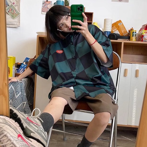 Áo Sơ Mi Cổ Vuông Tay Ngắn Dáng Rộng Phong Cách Hip hop Hàn Quốc Thời Trang Cho Nam Và Nữ