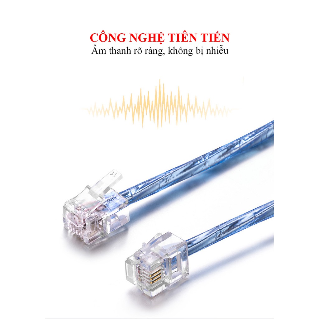 Dây line điện thoại bấm sẵn 2 đầu JSJ 302 dài 3m - 10m đầu cắm trong suốt có thể bẻ cong 90 độ, truyền tải nhanh