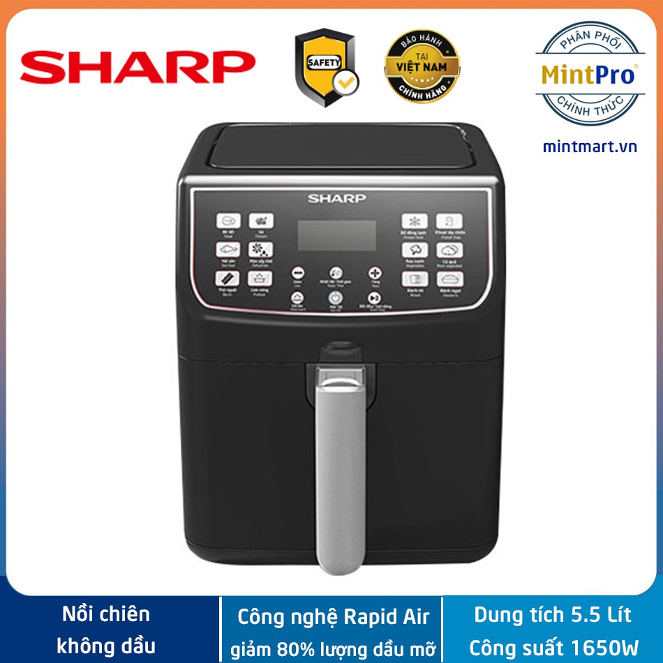 Nồi chiên không dầu Sharp KF-AF55EV-BK 5.5 lít - Hàng chính hãng - Bảo hành 12 tháng