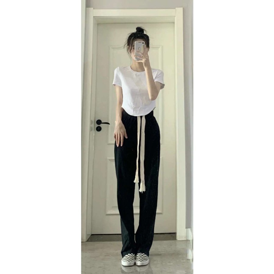 Quần dài XIAOZHAINV ống rộng lưng cao dây rút thời trang mùa hè năng động dành cho nữ