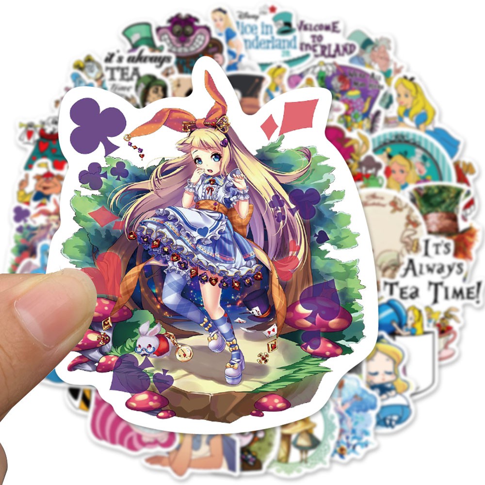 Bộ 50 Miếng Dán Hoạt Hình Alice In Wonderland Chống Thấm Nước