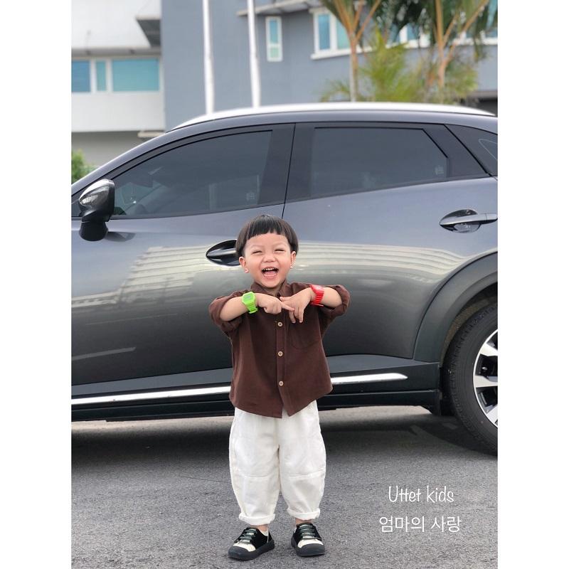 ÁO SƠ MI TRƠN CHO BÉ GÁI VÀ BÉ TRAI PHONG CÁCH HÀN QUỐC FORM CHUẨN RẤT ĐẸP 2283