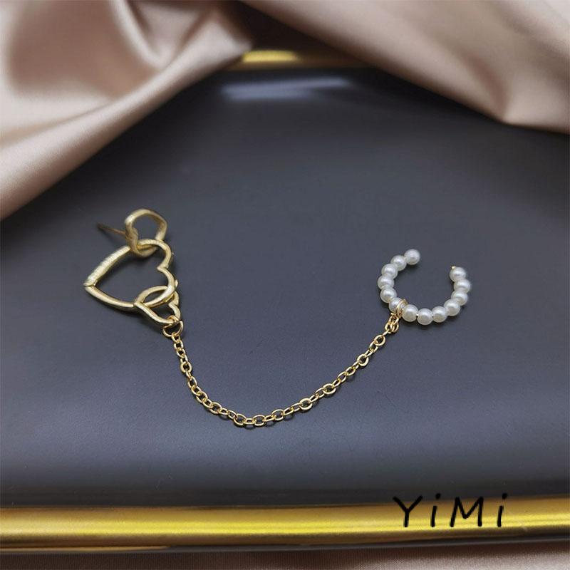 Bông tai kẹp vàng / bạc nữ đính trái tim tua rua