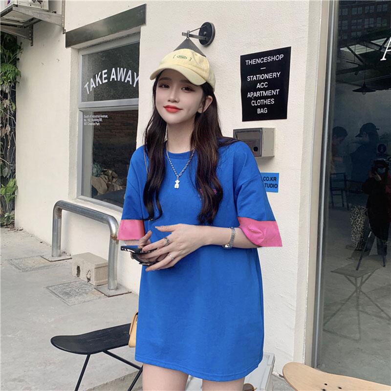 Áo Thun Tay Ngắn Dáng Rộng Màu Sắc Tương Phản Phong Cách Hàn Quốc Thời Trang Mùa Hè Cho Nữ