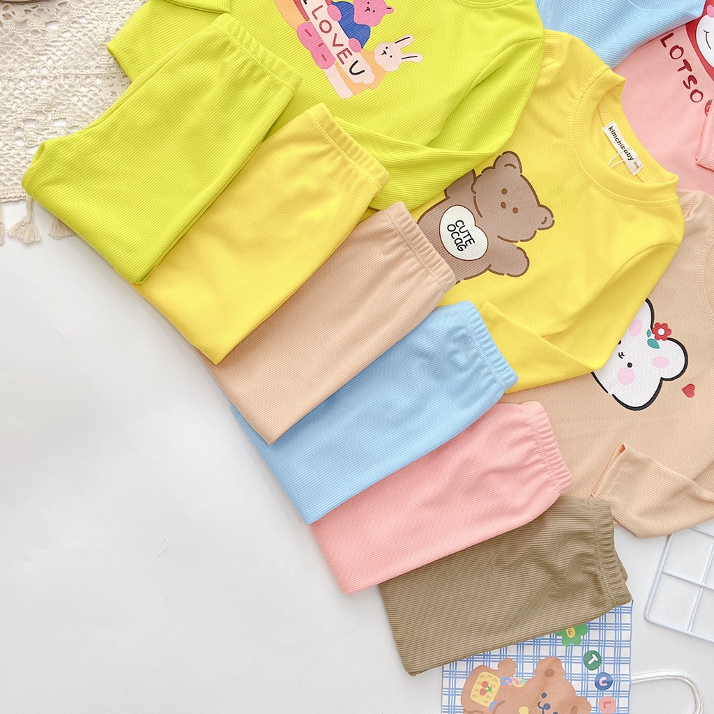 [SALE] Bộ Dài Tay Thun Gân Cho Bé Trai, Bé Gái KIMCHIBABY In Gấu, Đồ Bộ Cho Bé Mặc Nhà MKMTD2223