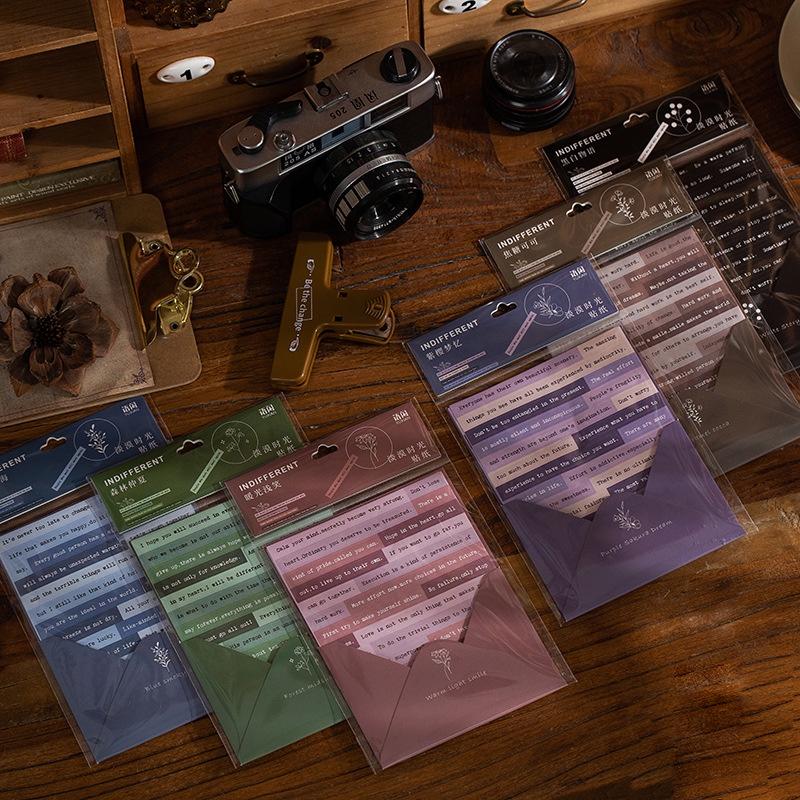Set 6 Tờ Nhãn Dán Giấy Kraft Họa Tiết Chữ Tiếng Anh Trang Trí Sổ Tay Album