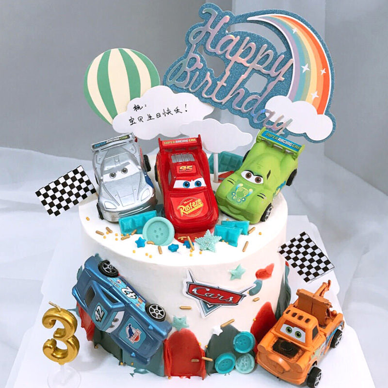 Set phụ kiện trang trí bánh kem hình xe hơi thể thao dành cho bé trai