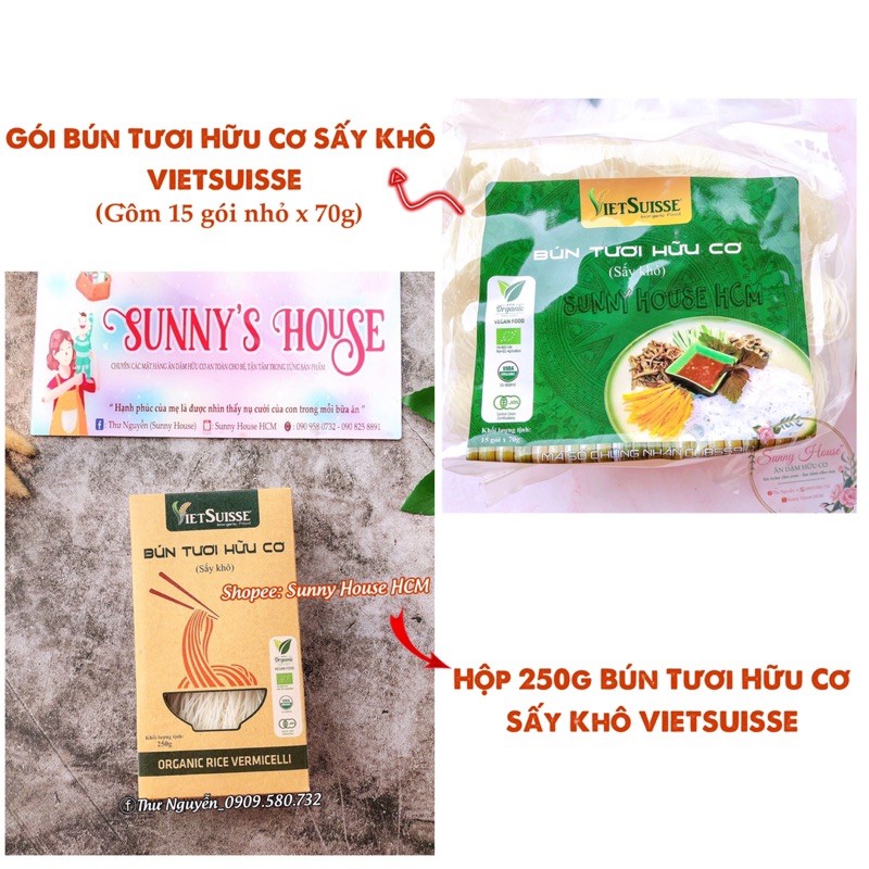 Bún tươi hữu cơ sấy khô Vietsuisse 15 vắt nhỏ 70g