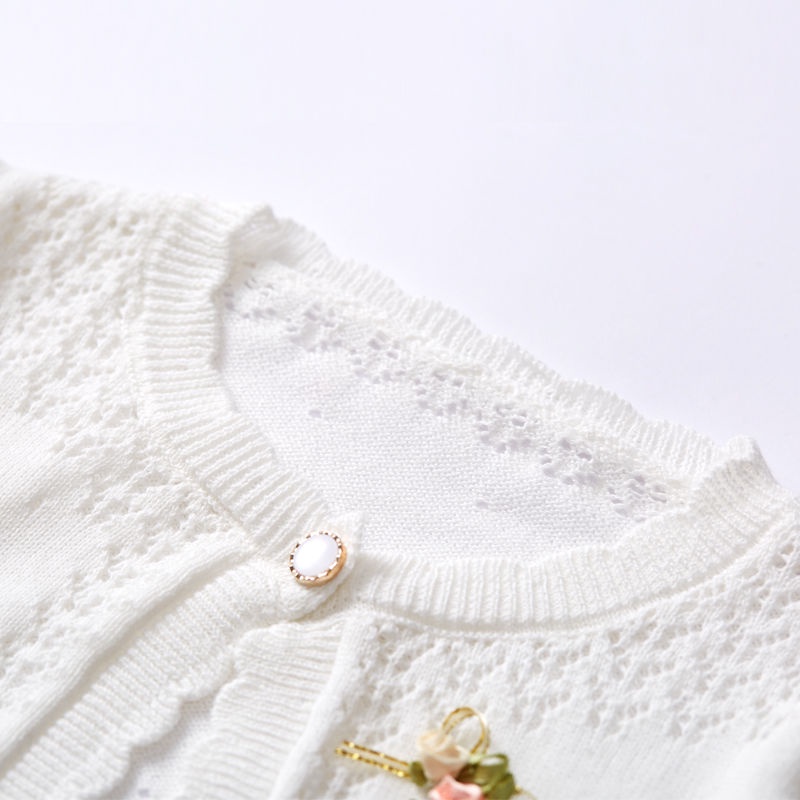 Áo Khoác Cardigan Chống Nắng Vải Cotton Dệt Kim Mỏng Thời Trang Dành Cho Bé Gái