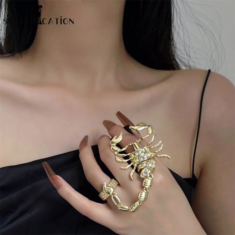 Nhẫn Hợp Kim Hình Bọ Cạp Đính Đá Lấp Lánh Phong Cách Hip Hop