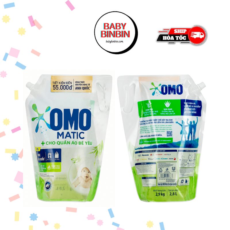 Nước giặt cho bé OMO MATIC túi lớn siêu tiết kiệm 3,4/2,8/1,9 lít