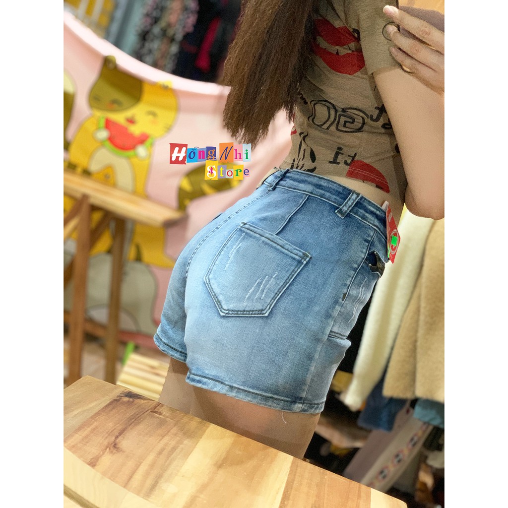 Quần Short Jean Đùi Cạp Cao Co Giãn Cao Cấp Ulzzang