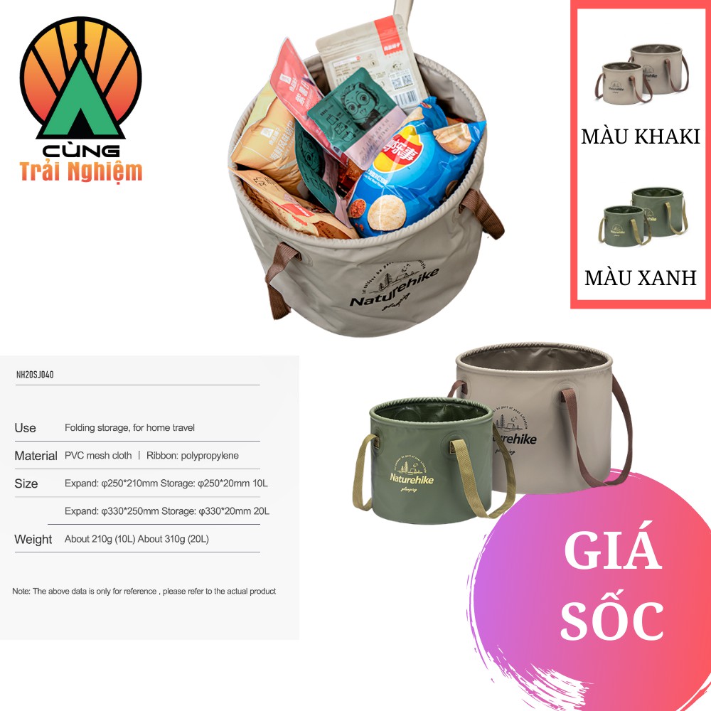 [CHÍNH HÃNG] Xô Du Lịch Gấp Gọn Hình Trụ Naturehike Dành Cho Dã Ngoại, Cắm Trại, Đựng Đồ, Chứa Nước Tiện Dụng NH20SJ040