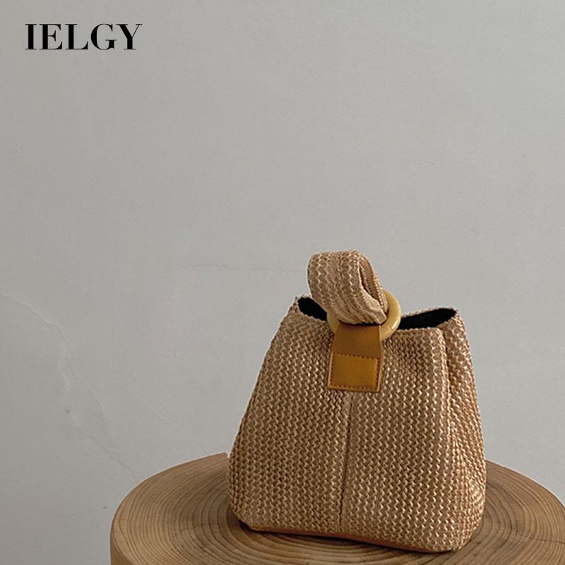 Túi xách đeo vai kiểu dáng đan lát màu trơn thời thượng cho nữ IELGY