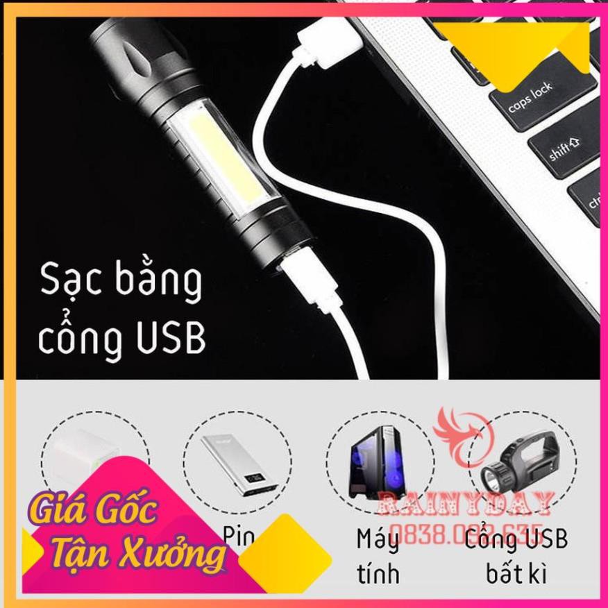 [XÃ KHO][RẼ XÓC NÓC] Đèn pin siêu sáng mini bin sạc điện usb bóng led xpe cob có zoom chống nước cầm tay chuyên dụng