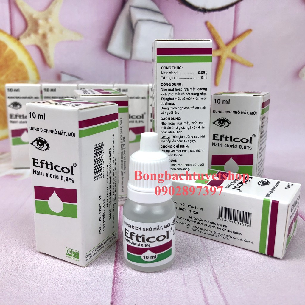 10 chai Nước muối sinh lý Efticol atri clorid 0,9% vệ sinh mắt mũi 10ml/ chai ( lốc 10 chai )