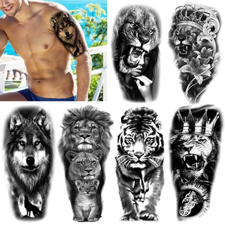 Đen hình xăm dán tạm thời hình hổ / sư tử / henna / vua / sư tử cá tính cho nam và nữ