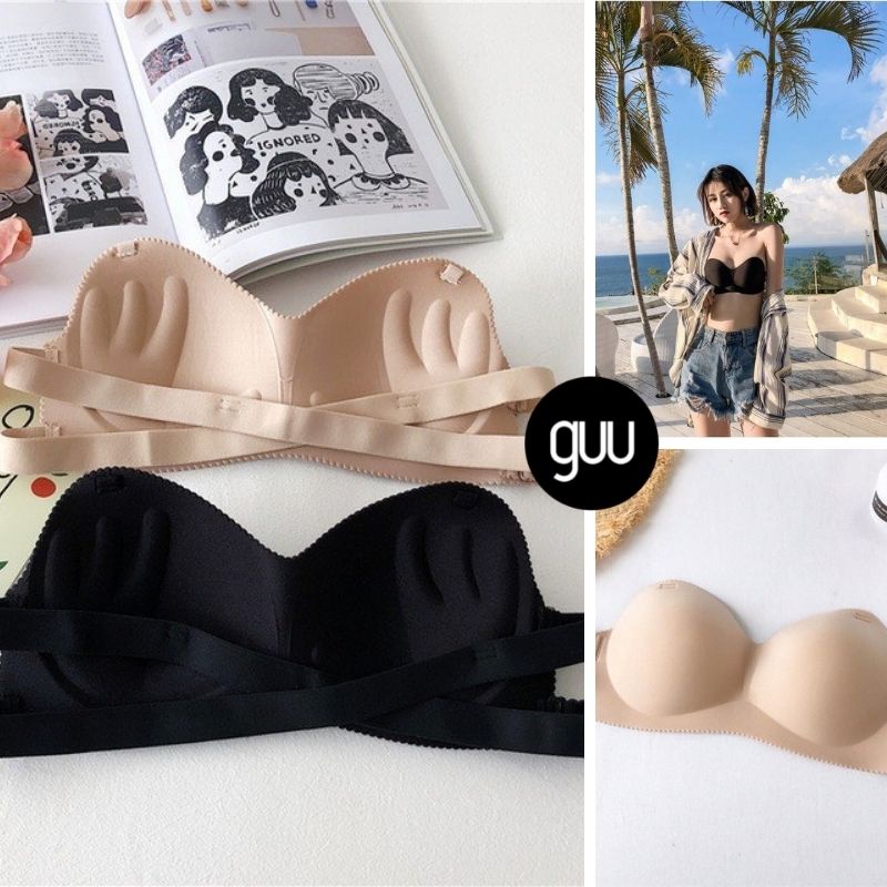 Áo bra GUU không dây cúp ngực thiết kế đúc su nâng bàn tay quai đan chéo lưng giúp ôm ngực tạo khe mặc siêu thoải mái