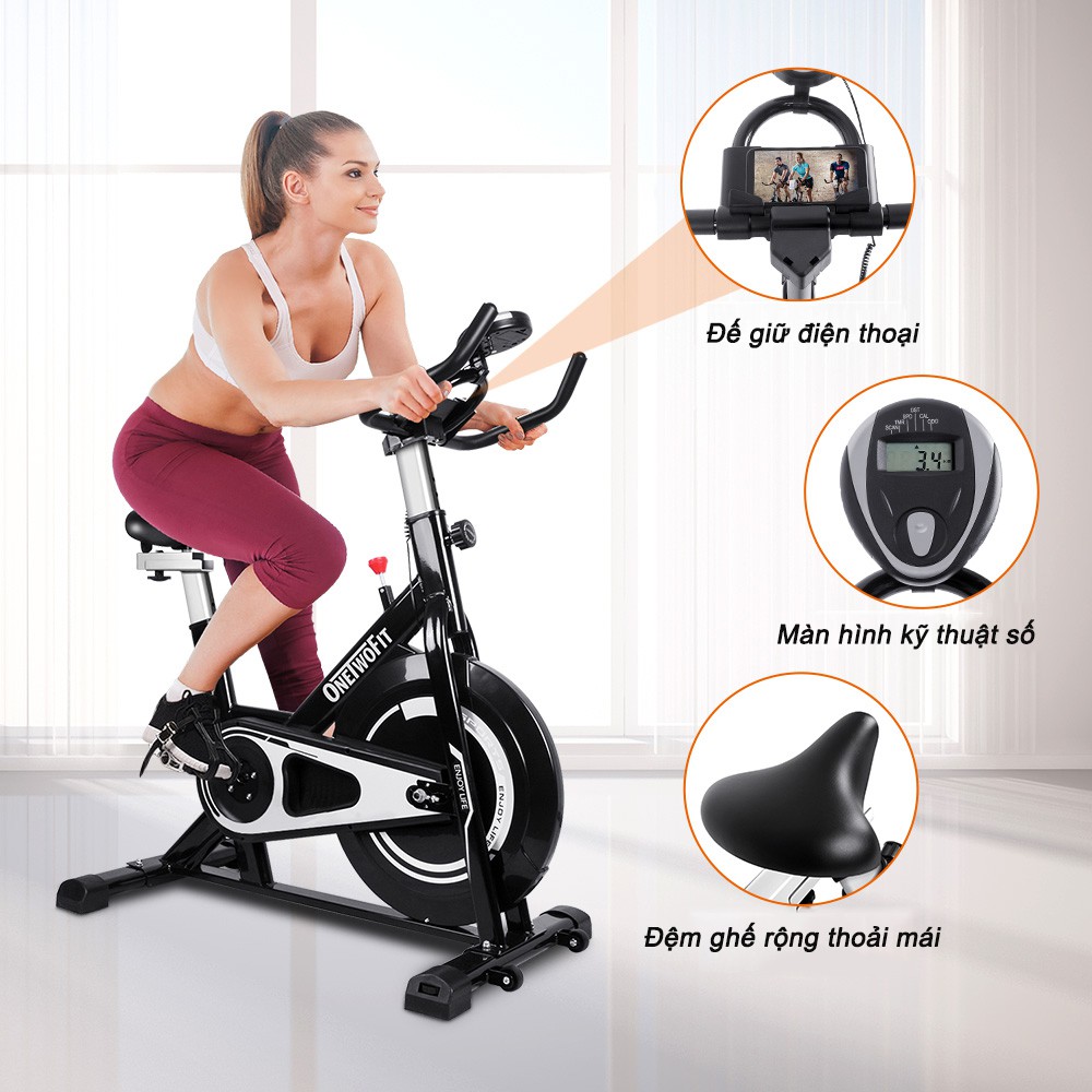 OneTwoFit Xe đạp tập thể dục Air Bike với Đệm ngồi thoải mái và có thể điều chỉnh (Bánh xe đạp 8kg)