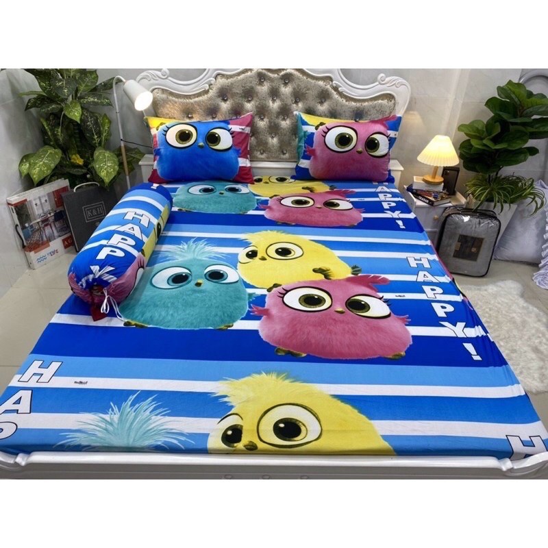 Bộ Drap thun Hàn Quốc 4 món vịt happy siêu cưng