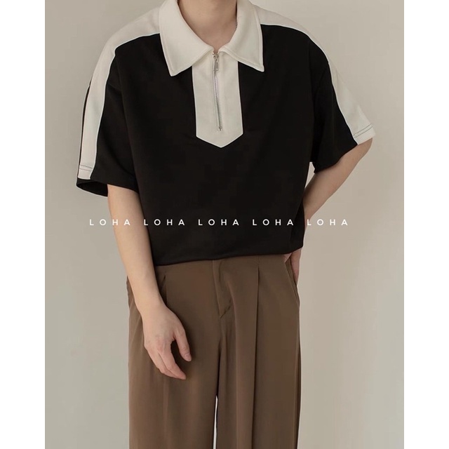 Áo polo nam nữ tay lỡ dáng rộng, áo thun unisex có cổ phong cách Hàn Quốc mã BH-003-A