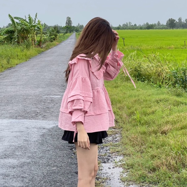 Áo kiểu babydoll tay phồng MS34-MÀU HỒNG
