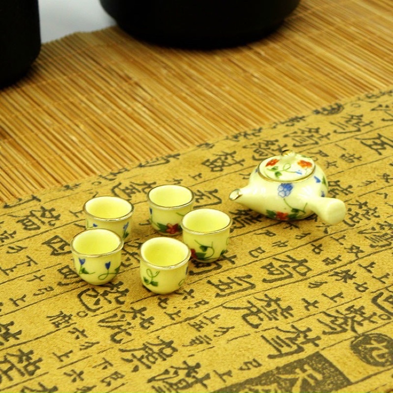 Bộ ấm trà kiểu Nhật tí hon 6 món gốm sứ để trang trí