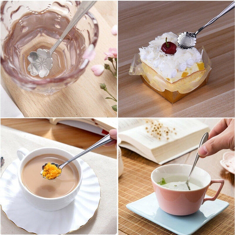 Bộ 8 Muỗng Cà Phê Bằng Thép Không Gỉ Thiết Kế Hình Hoa Anh Đào Sáng Tạo