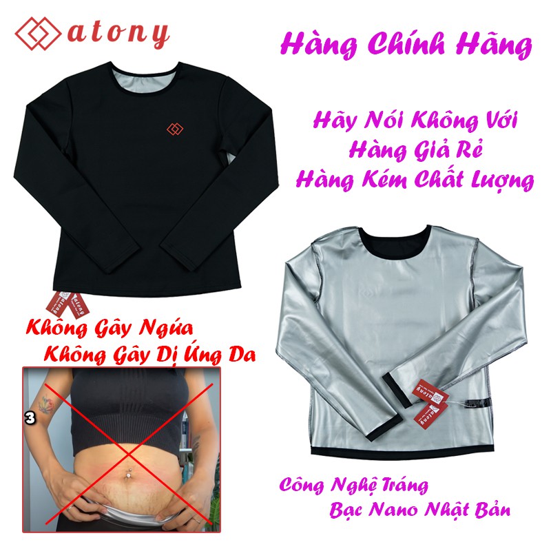 Bộ Đồ Đổ Mồ Hôi Tan Mỡ Bụng ATONY, Tráng Nano Bạc Nhật Bản - Set 3: Áo Phông Dài Tay + Áo Ngực + Quần Giảm Mỡ