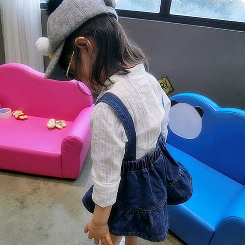 ♕ babyme ღ Summer Girls Denim Cute Crown Strap Skirt Princess Skirt