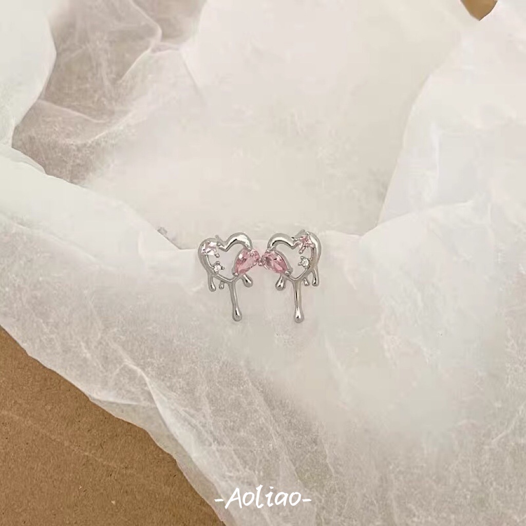 Khuyên Tai Kim Loại Hình Giọt Nước Đính Đá Zircon Hồng Nữ Tính