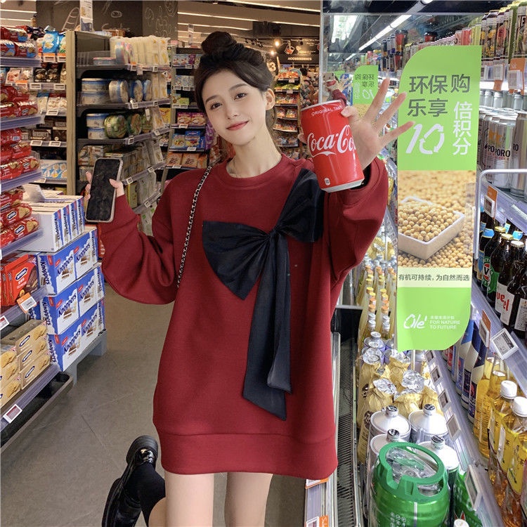 COZOK Áo sweater tay dài đính nơ thời trang Hàn Quốc