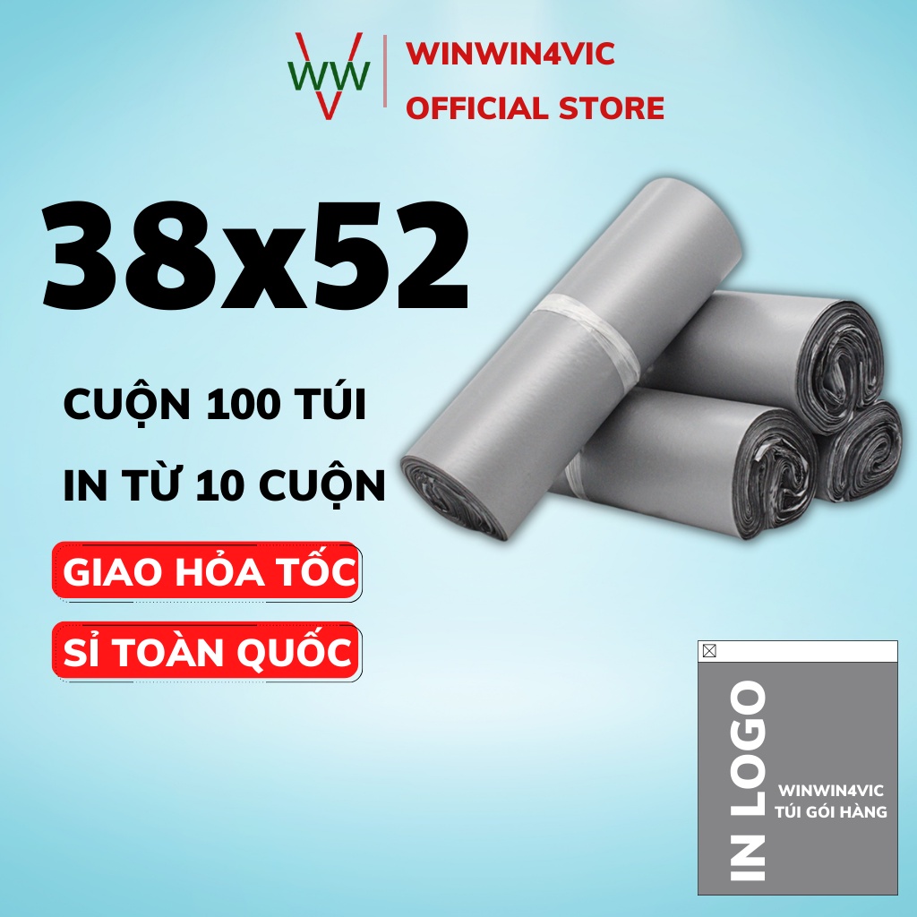 Túi Đóng Hàng Niêm Phong Giá Rẻ size 38x52 Màu Xám Bạc WINWIN4VIC Gói Hàng Niêm Phong Tiện Lợi, Siêu Tốc