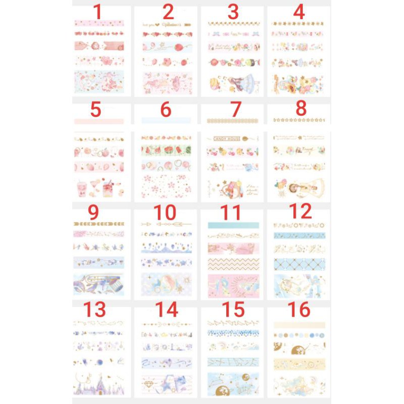 Set 5 cuộn băng dính washi tape 5m trang trí có nhũ