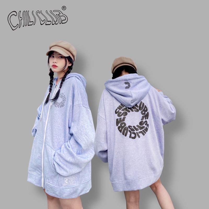 Áo Hoodie Zip Circle Xanh bông CHILICLUB